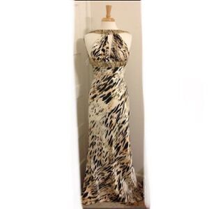 DAVE & JOHNNY Formal Prom Dress Gown Sz 7/8 Animal Print Open Back Satin Sequin